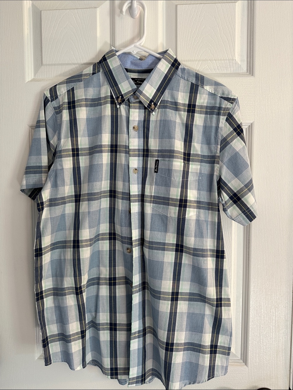 Ben Sherman Light Blue and Navy Plaid Short-Sleeve Button-Down Shirt